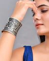 Silver Plated Oxidised Cuff Bracelet-VOJ433