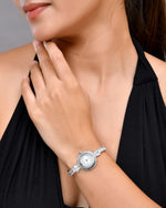 Silver Plated Crystal Studded Watch Bracelet-VOJ434