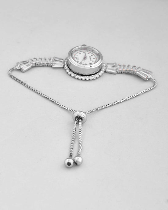 Silver Plated Crystal Studded Watch Bracelet-VOJ434