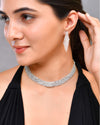 Silver Plated AD Studded Choker And Earrings Set-VOJ438