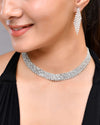 Silver Plated AD Studded Choker And Earrings Set-VOJ438