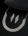 Silver Plated AD Studded Choker And Earrings Set-VOJ438