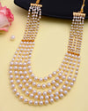 Gold Plated Multi Layered Pearl Maharani Necklace-VOJ439