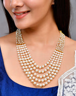 Gold Plated Multi Layered Pearl Maharani Necklace-VOJ439