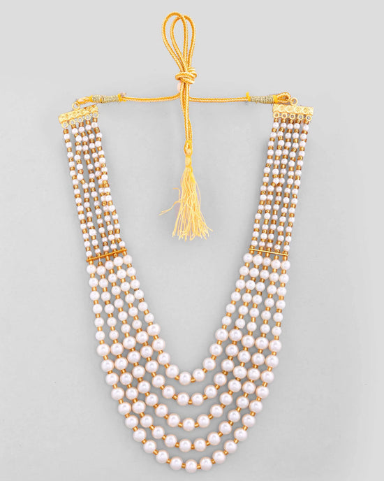 Gold Plated Multi Layered Pearl Maharani Necklace-VOJ439