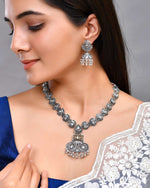 Dual Toned Oxidized Necklace With Earrings Set-VOJ440