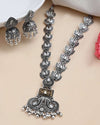 Dual Toned Oxidized Necklace With Earrings Set-VOJ440