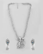 Silver Plated Oxidized Kanha Shape Long Necklace with Earring Set-VOJ441