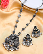 Silver Plated Oxidized Long Necklace with Earring Set-VOJ445