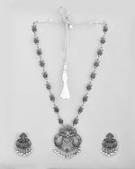 Silver Plated Oxidized Long Necklace with Earring Set-VOJ445