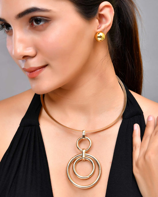 Gold Plated Western Hasli with Studs Earrings Set-VOJ452