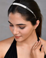 Silver Plated Pearl Studded Double Layer Hairband-VOJ456