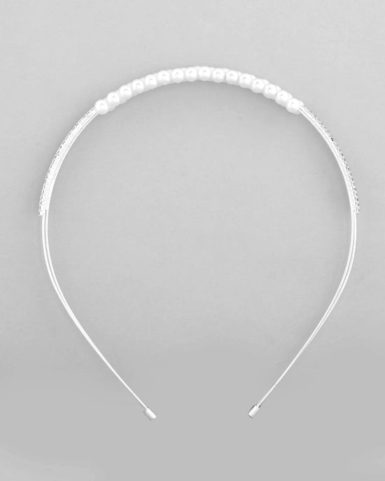 Silver Plated Pearl Studded Double Layer Hairband-VOJ456