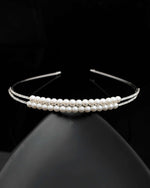 Silver Plated Pearl Studded Double Layer Hairband-VOJ456