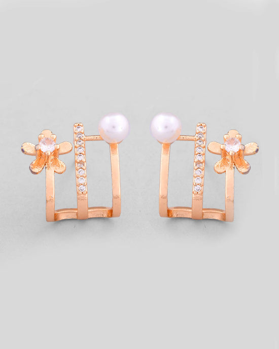 Gold Plated Crystal Studded Stud Earrings-VOJ458