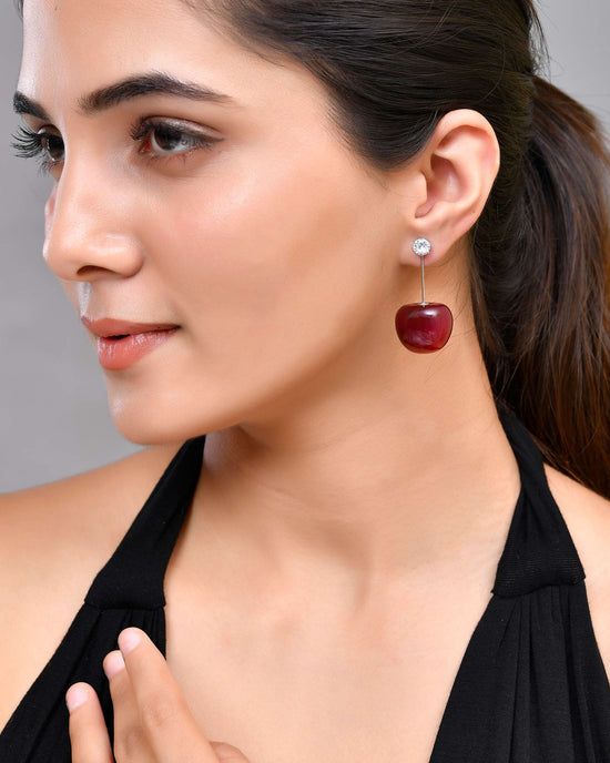 Gold-Plated Cherry Drop Earrings-VOJ459