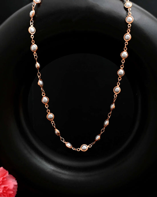 Gold Plated Chain For Women With White Pearls-VOJ465