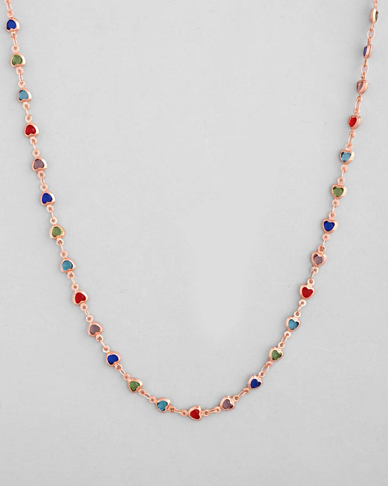 Gold Plated Chain For Women With Multi Colour Hearts-VOJ466