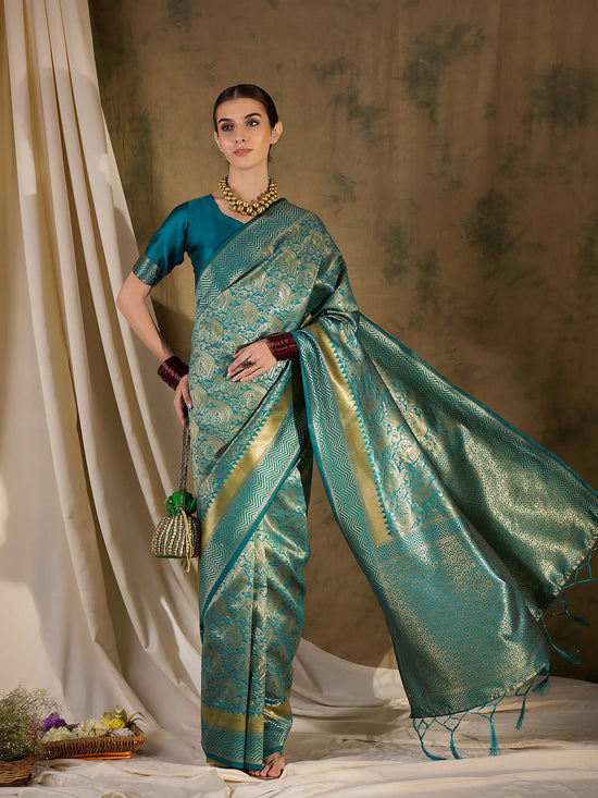 Suha Womens Fashion Ethnic Teal Color Sarees-MLSHWSA1339TEL0ONE