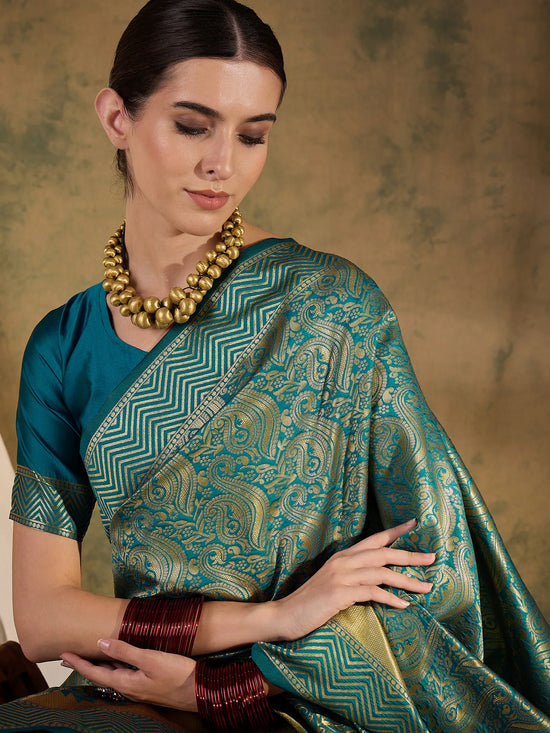 Suha Womens Fashion Ethnic Teal Color Sarees-MLSHWSA1339TEL0ONE