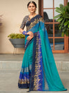 Saree Mall Women's Chiffon Blue Embellished Designer Saree With Blouse Piece-VRUNI4714