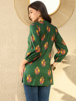 Ahika Women Green Cotton Blend Blend Floral Printed Regular Tunic-VT1272GRN