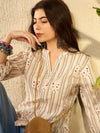 Ahika Women Peach Cotton Blend Striped Printed Regular Tunic-VT1274PCH