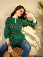 Ahika Women Green Rayon Blend Floral Printed Regular Tunic-VT1275GRN