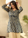 Ahika Women Navy Blue Cotton Blend Ajrakh Printed Peplum Tunic-VT1280