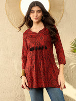 Ahika Women Red Cotton Blend Ajrakh Printed Peplum Tunic-VT1281