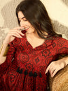 Ahika Women Red Cotton Blend Ajrakh Printed Peplum Tunic-VT1281