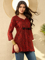 Ahika Women Red Cotton Blend Ajrakh Printed Peplum Tunic-VT1281