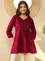 Ahika Women Maroon Cotton Blend Floral Printed Peplum Tunic-VT1282