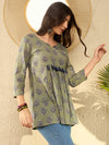 Ahika Women Green Cotton Blend Ethnic Motifs Printed Peplum Tunic-VT1283