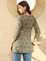 Ahika Women Green Cotton Blend Ethnic Motifs Printed Peplum Tunic-VT1283