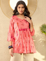 Ahika Women Pink Cotton Blend Floral Printed Peplum Tunic-VT1284