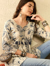 Ahika Women Off White Cotton Blend Floral Printed Peplum Tunic-VT1285