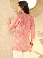 Ahika Women Peach Cotton Blend Blend Bandhani Printed Regular Tunic-VT1286