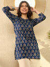 Ahika Women Navy Blue Cotton Blend Ethnic Motifs Printed Regular Tunic-VT1294