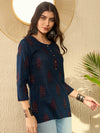 Ahika Women Navy Blue Cotton Blend Floral Printed Regular Tunic-VT1296