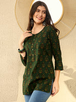 Ahika Women Green Cotton Blend Floral Printed Regular Tunic-VT1297