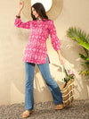 Ahika Women Pink Cotton Blend Ikat Printed Regular Tunic-VT1298