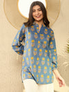 Ahika Women Blue Cotton Blend Floral Printed Regular Tunic-VT1300