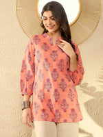 Ahika Women Orange Cotton Blend Floral Printed Regular Tunic-VT1301