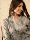 Ahika Women Grey Poly Rayon Floral Printed Regular Tunic-VT1303