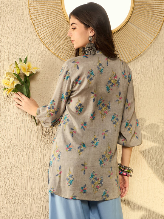 Ahika Women Grey Poly Rayon Floral Printed Regular Tunic-VT1303