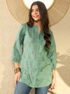 Ahika Women Sea Green Cotton Blend Floral Printed Regular Tunic-VT1304