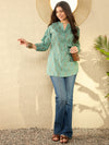 Ahika Women Sea Green Cotton Blend Floral Printed Regular Tunic-VT1304