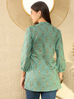 Ahika Women Sea Green Cotton Blend Floral Printed Regular Tunic-VT1304