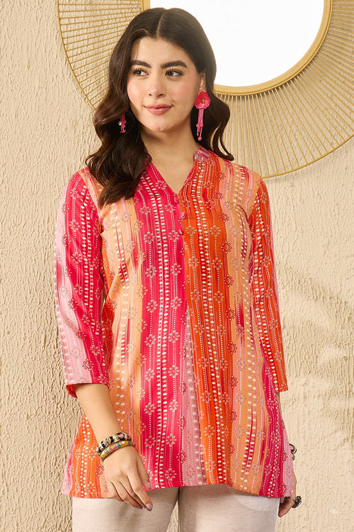 Ahika Women Orange Rayon Blend Floral Printed Regular Top-VT1349